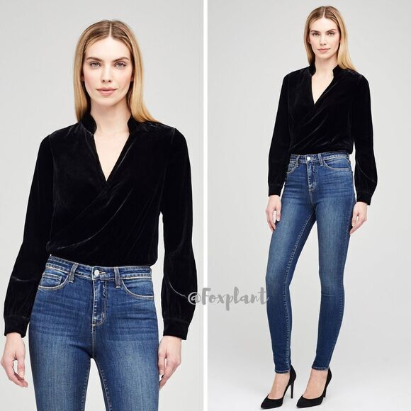 NEW L'Agence Marcella black Velvet Bodysuit, size S/P - Picture 2 of 14